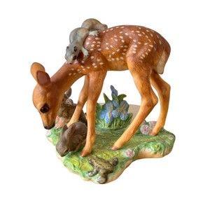 Vtg 1988 Deer Porcelain Figurine Natures Mirror The Franklin Mint & Susan Eaton